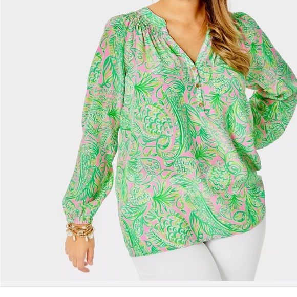 Lilly Pulitzer Elsa Silk Top Mandevilla Baby Fins And Flippers - Picture 4 of 9